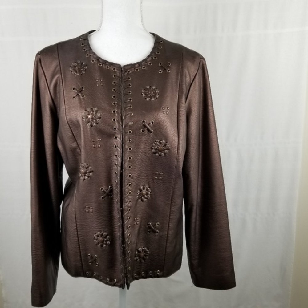 Ruby Rd. Vegan leather EUC bronze jacket 12